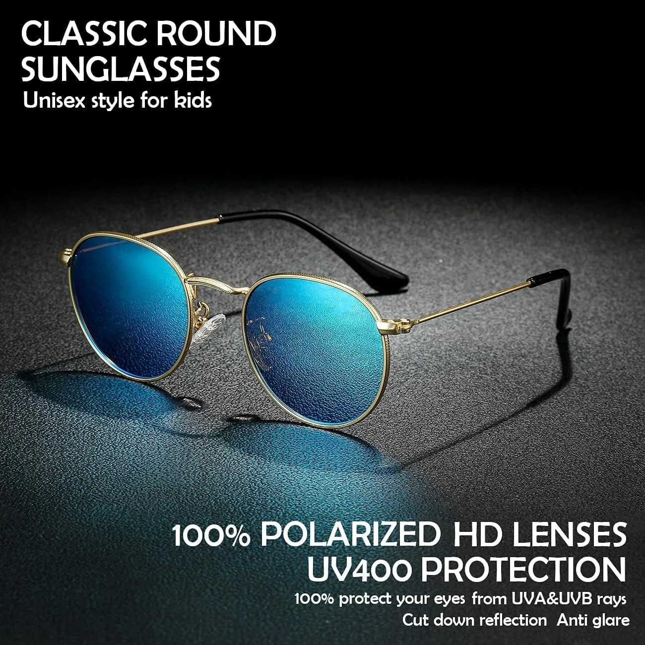 JOVAKIT Kids Small Round Polarized Sunglasses for Baby Girls Boys Age 0-16, Three Sizes, Metal Frame 100% UV Protection