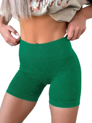 KINLONSAIR Women's High Waist Yoga Workout Impact Shorts Ribbed Seamless Workout Athletic Legging Shorts