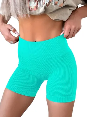 KINLONSAIR Women's High Waist Yoga Workout Impact Shorts Ribbed Seamless Workout Athletic Legging Shorts
