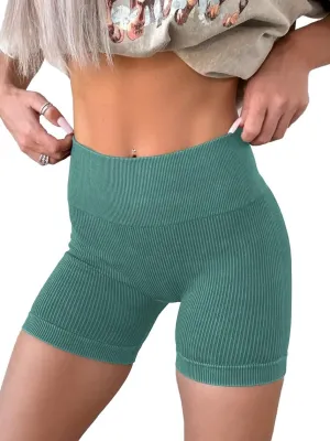 KINLONSAIR Women's High Waist Yoga Workout Impact Shorts Ribbed Seamless Workout Athletic Legging Shorts