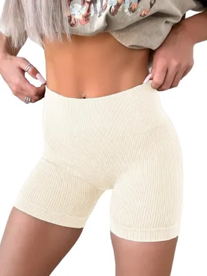 KINLONSAIR Women's High Waist Yoga Workout Impact Shorts Ribbed Seamless Workout Athletic Legging Shorts