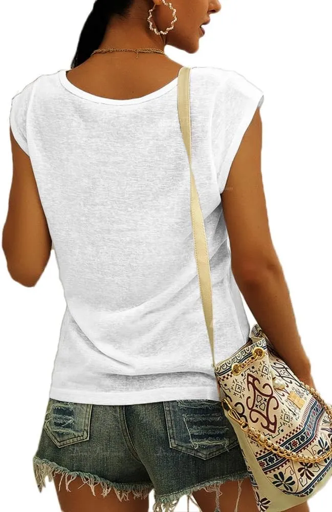 Langwyqu Womens' Cap Sleeve Casual Loose Fit Basic Shirts Tank Tops