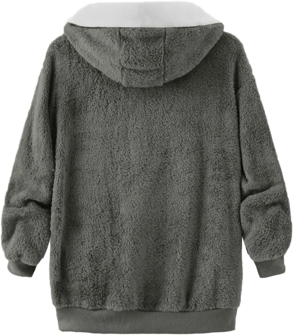 LCMTWX Womens Winter Fuzzy Fleece Jacket Color Artificial Wool Zipper Drawstring Long-Sleeved Hoodie Sweater Coat Hooded