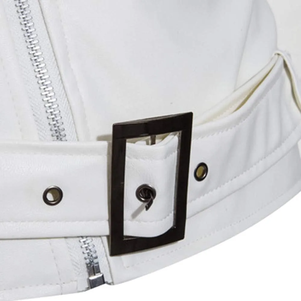 Leather Jackets for Men, Faux Bomber Jacket Men Cropped Motorcycle Lapel Asymmetric Zip-Up Slim Fit Biker Coat