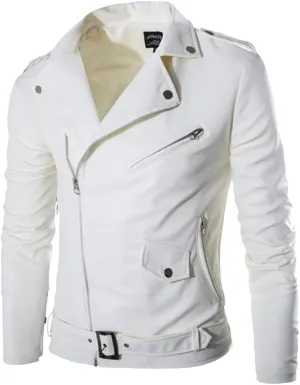 Leather Jackets for Men, Faux Bomber Jacket Men Cropped Motorcycle Lapel Asymmetric Zip-Up Slim Fit Biker Coat