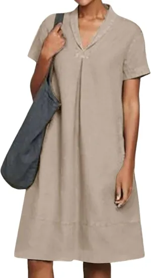Linen Dresses for Women 2025 Casual Short Sleeve Tshirt Round Neck Dress Oversized Loose Elegant Slim Fit Mini Dress