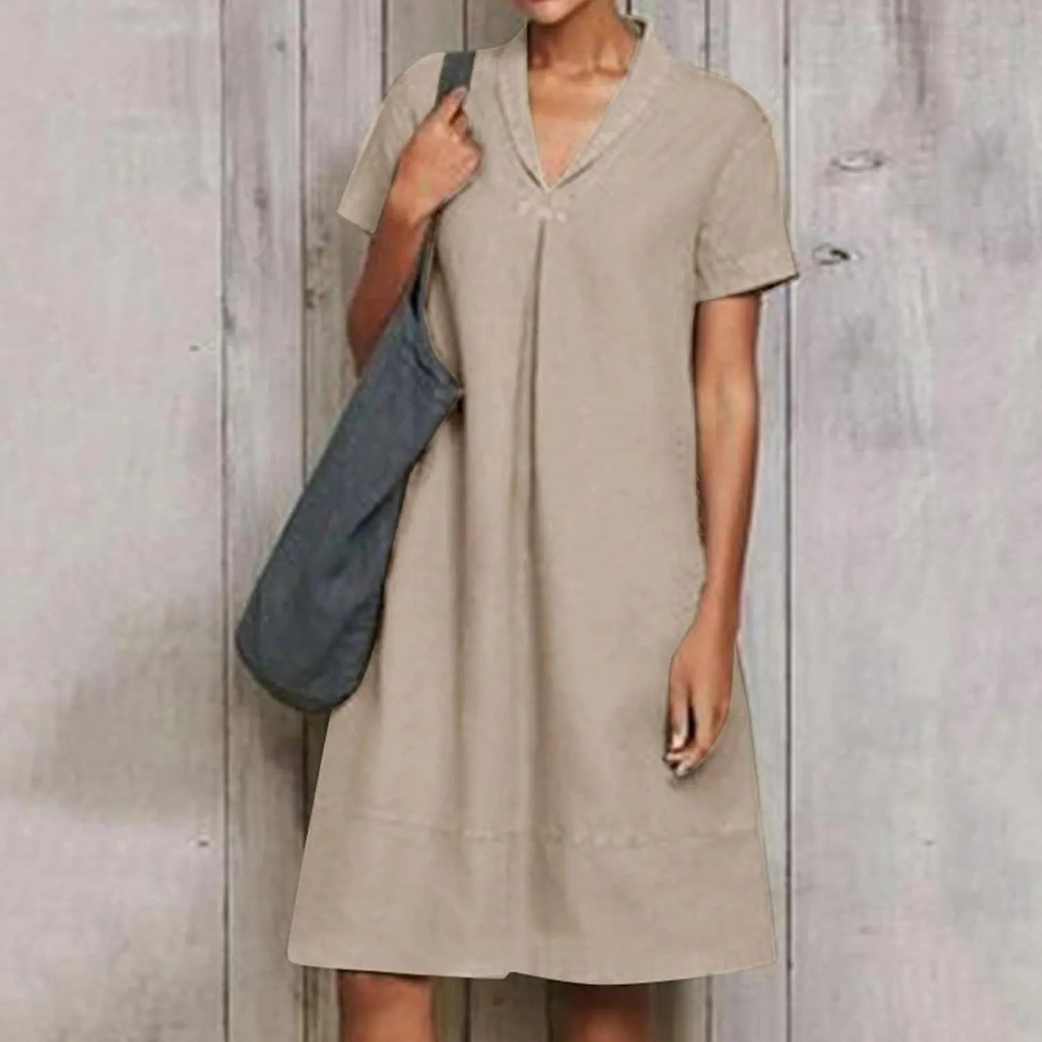 Linen Dresses for Women 2025 Casual Short Sleeve Tshirt Round Neck Dress Oversized Loose Elegant Slim Fit Mini Dress