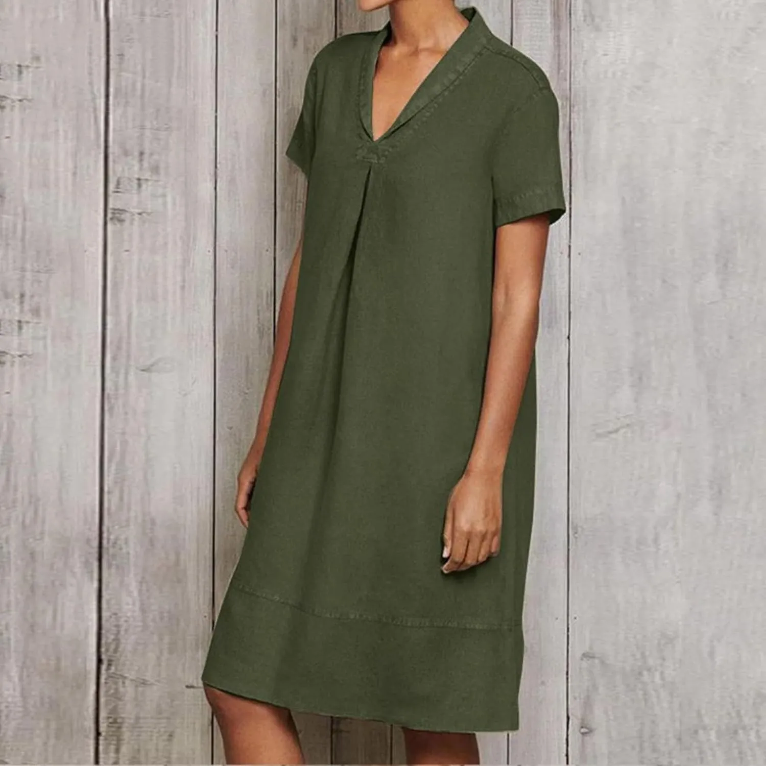 Linen Dresses for Women 2025 Casual Short Sleeve Tshirt Round Neck Dress Oversized Loose Elegant Slim Fit Mini Dress