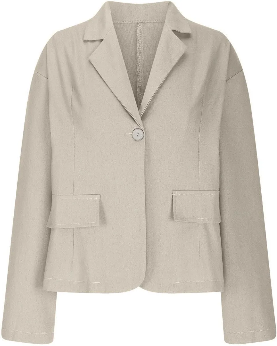 Linen Jackets for Women One Button Long Sleeve Blazers Lightweight Casual Jackets Oversized Blazers Work Outwear