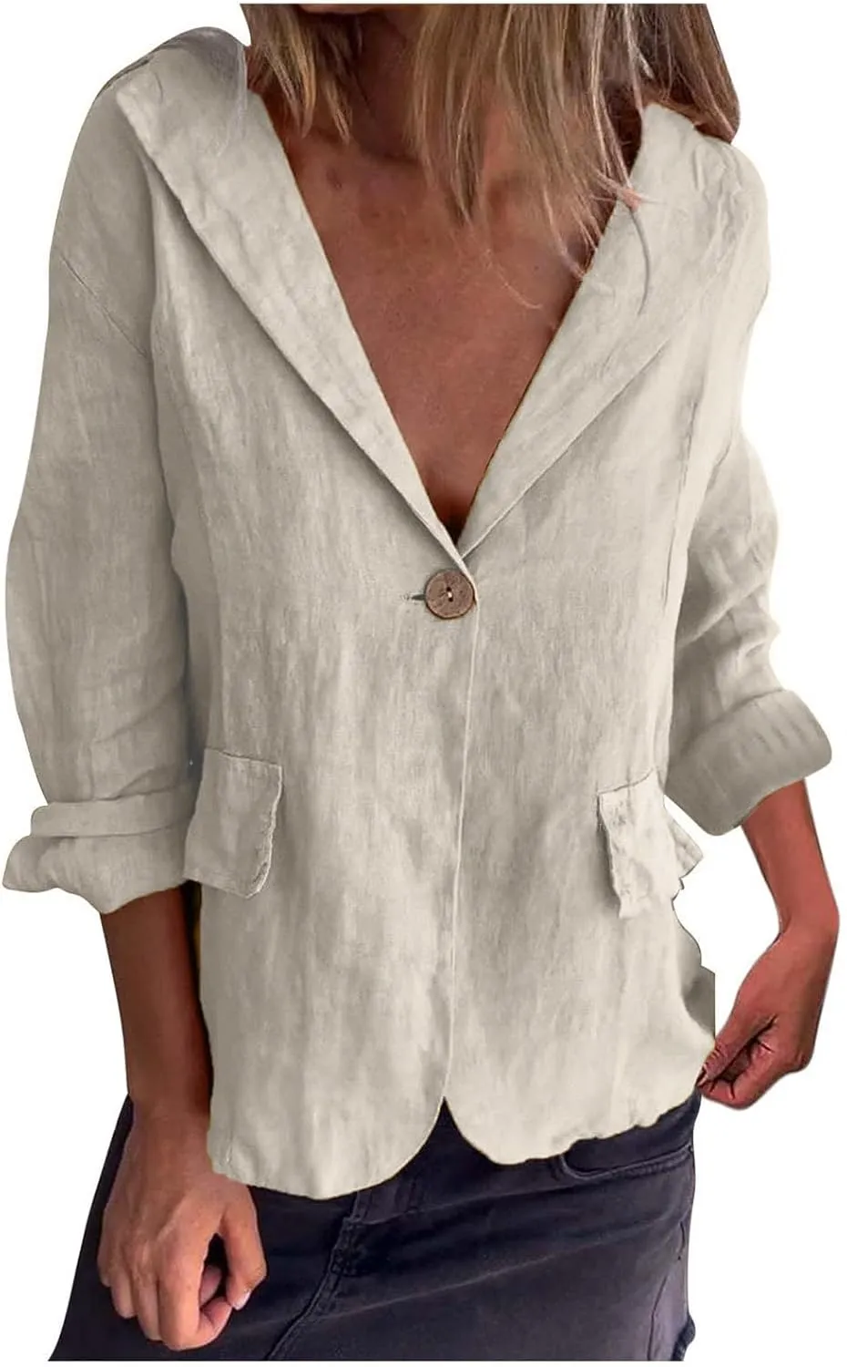 Linen Jackets for Women One Button Long Sleeve Blazers Lightweight Casual Jackets Oversized Blazers Work Outwear