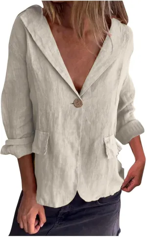 Linen Jackets for Women One Button Long Sleeve Blazers Lightweight Casual Jackets Oversized Blazers Work Outwear