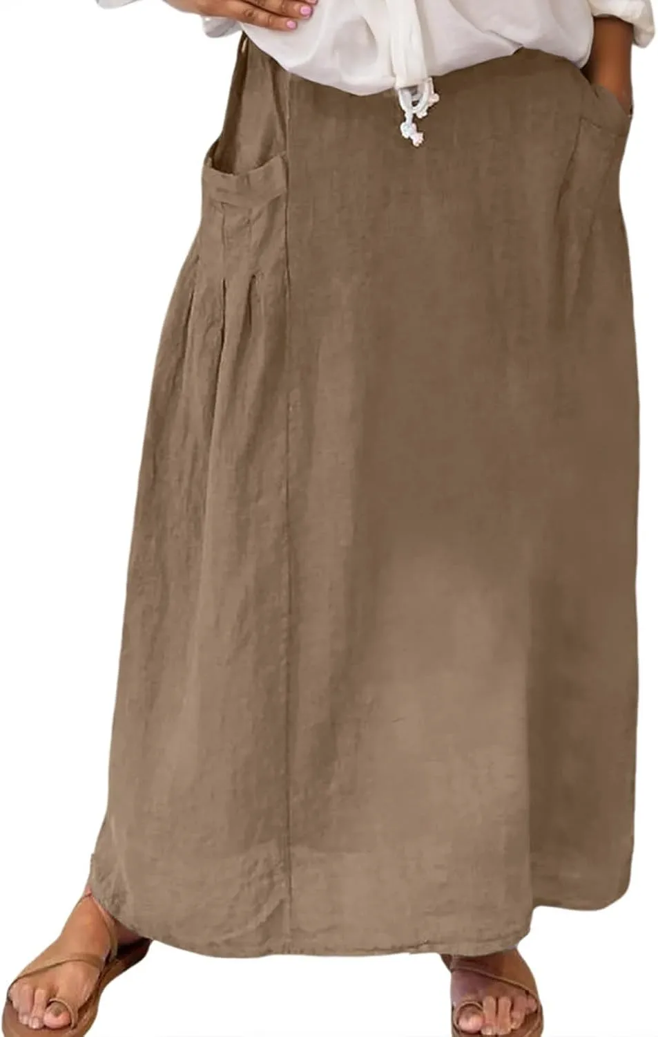 Linen Maxi Skirts for Women with Pockets 2025 Summer High Waisted Loose Fit Casual Long Skirt for Vacation