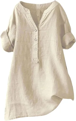 Linen Shirt for Women Breathable Tops Loose Crewneck Tops Womens Daily t Shirts Summer Shirts for Women 2025