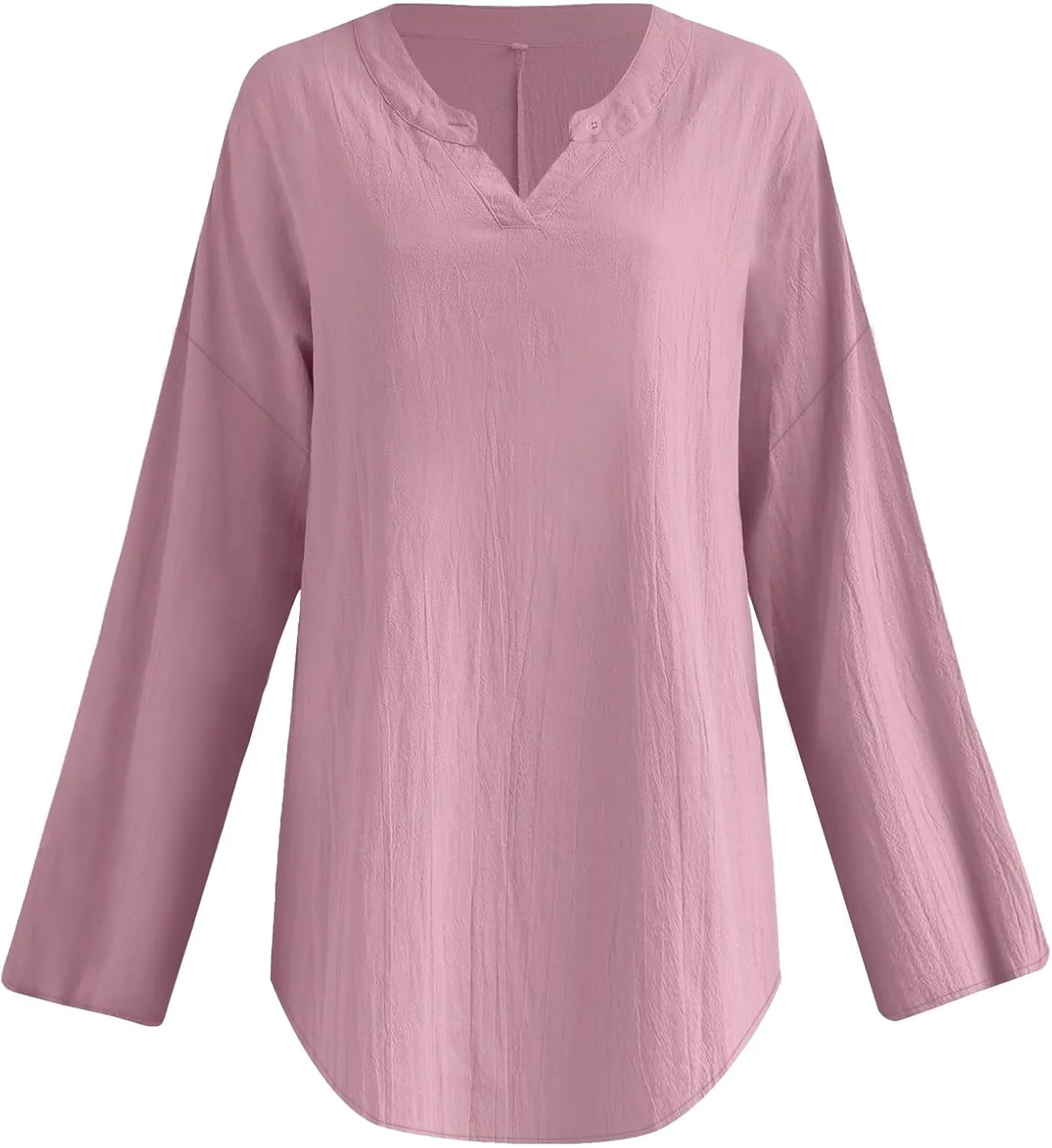 Linen Shirts for Women Summer Notch V Neck Tops Plus Loose Fit 3/4 Long Sleeve Tunic Blouses Casual Tees 2024 Outfits