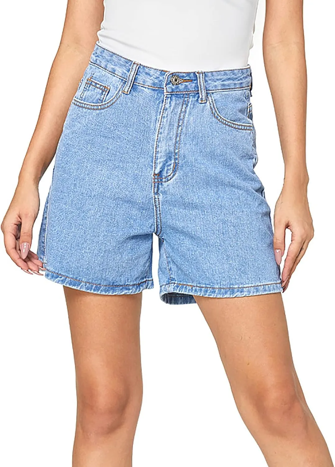 LIXIAO Women's Casual Mid Rise Denim Shorts Stretch Ripped Raw Hem Jean Shorts High Waisted Shorts Women