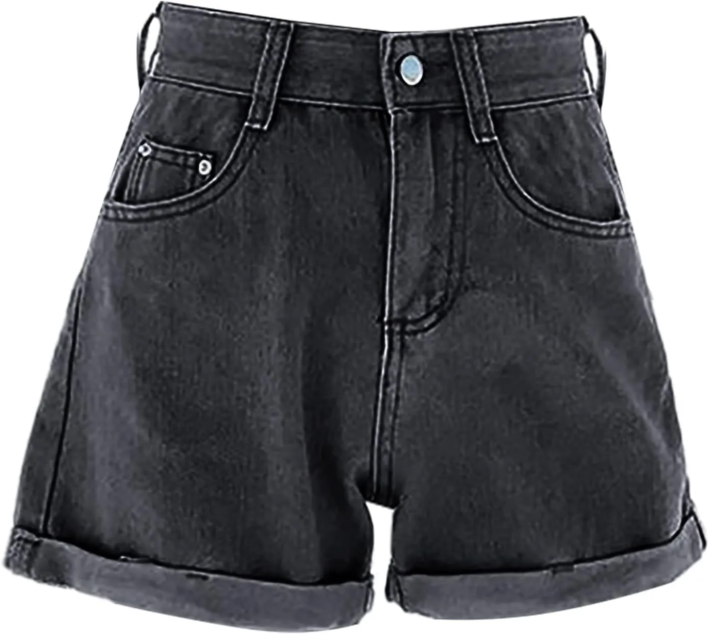 LIXIAO Women's Casual Mid Rise Denim Shorts Stretch Ripped Raw Hem Jean Shorts High Waisted Shorts Women