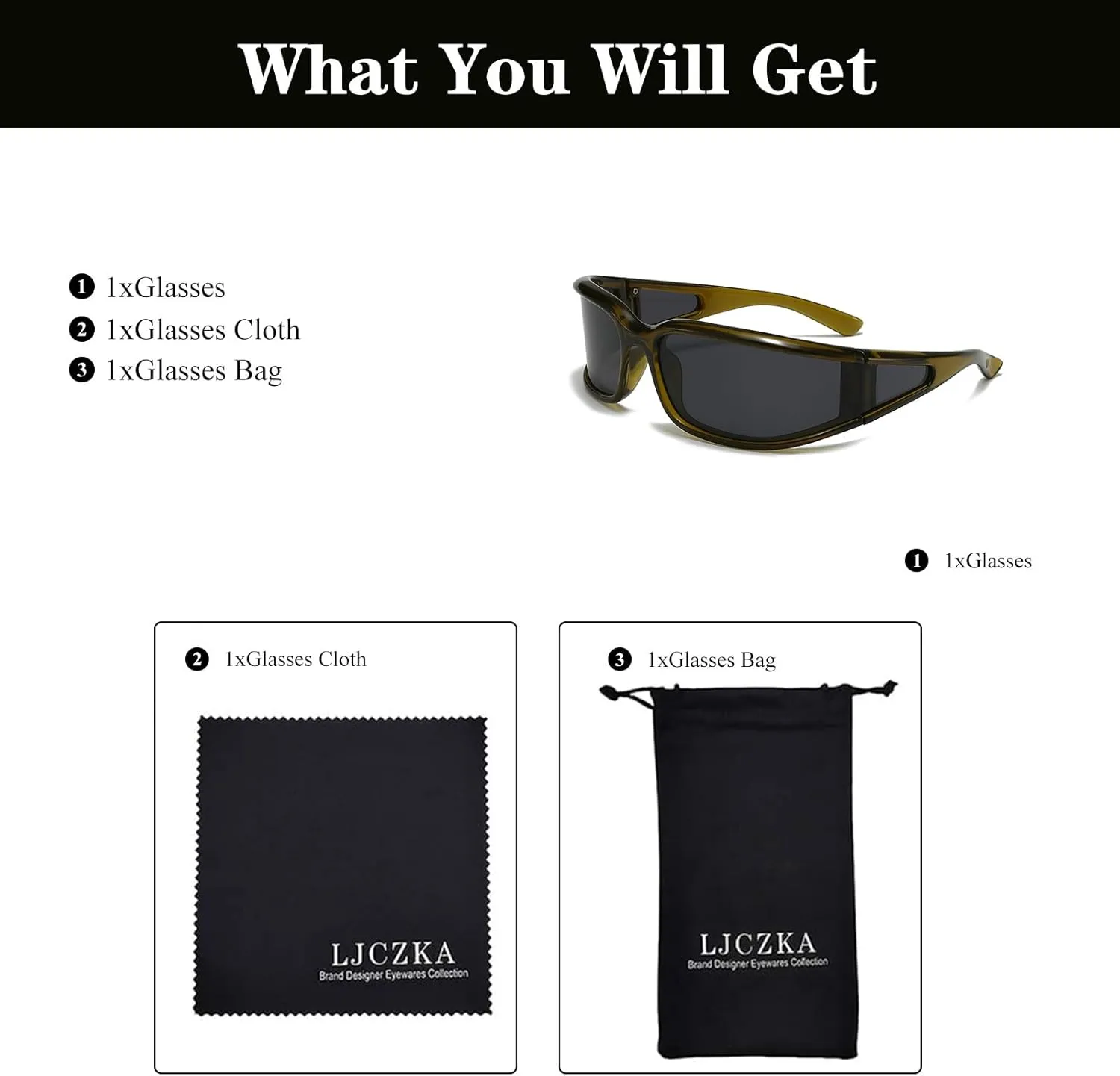 LJCZKA Polarized Wrap Around Sunglasses for Women Men Oversized Sports Sunglasses y2k Futuristic Shades UV400 Protection