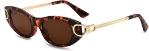 LJCZKA Retro Oval Sunglasses for Women 90s Small Cat Eye Sun Glasses Classic Luxury Metal Frame Vintage Cateye Shades