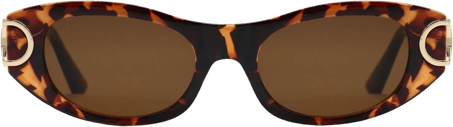 LJCZKA Retro Oval Sunglasses for Women 90s Small Cat Eye Sun Glasses Classic Luxury Metal Frame Vintage Cateye Shades