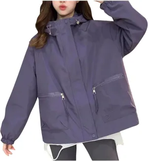 Lmdudan Women Rain Jacket Windbreaker Waterproof Hooded Raincoat Lightweight Hiking Casual Softshell Rain Coats with Pockets