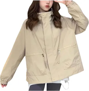 Lmdudan Women Rain Jacket Windbreaker Waterproof Hooded Raincoat Lightweight Hiking Casual Softshell Rain Coats with Pockets