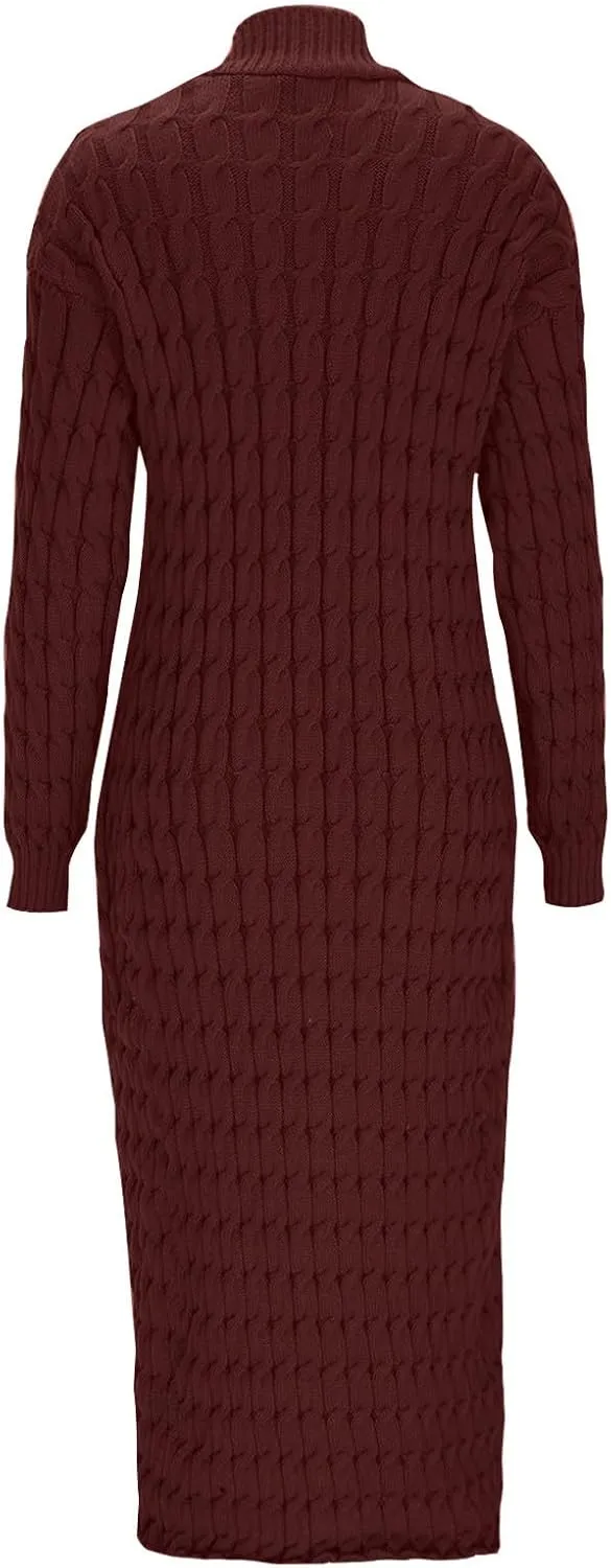 Long Cardigan Sweaters for Women Casual Cable Knit Chunky Sweater Coats Solid Color Trendy Comfy Maxi Outerwear