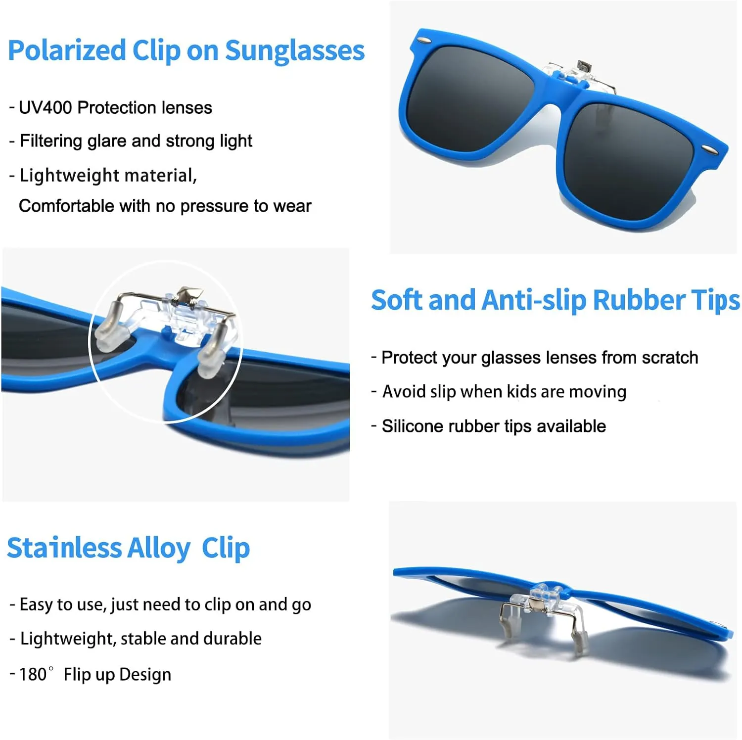 Long Keeper Kids Polarized Clip On Sunglasses Teen Boys Girls Square Flip Up Clip-on Sunglasses Over Glasses