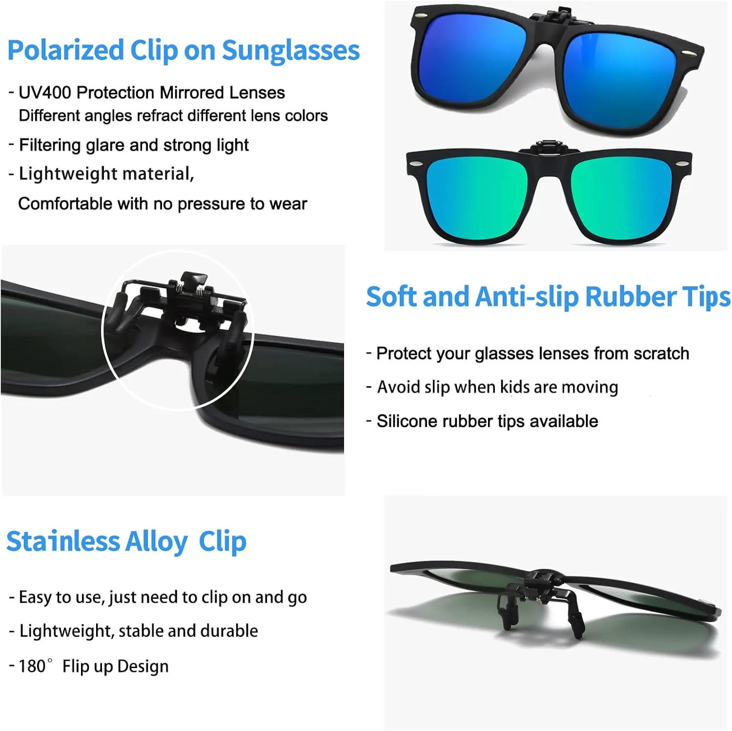 Long Keeper Kids Polarized Clip On Sunglasses Teen Boys Girls Square Flip Up Clip-on Sunglasses Over Glasses