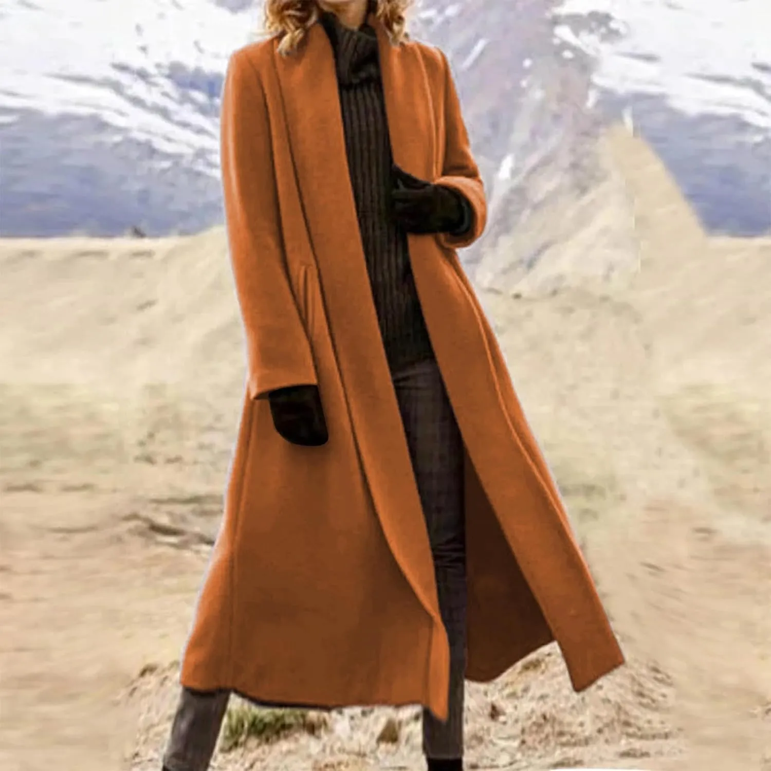 Long Pea Coat for Women Open Front Cardigan Coat Coatigan Jacket 2024 Fall Winter Wool Blend Trench Coat with Pockets