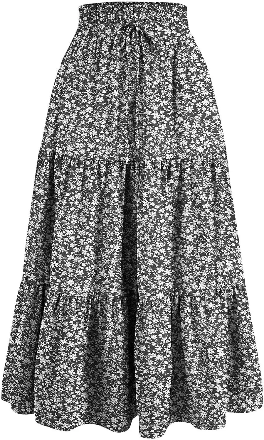 Long Skirts for Women Trendy Ruffle Floral Print Tiered Flowy Boho Skirts Comfy Drawstring Wrap Skirts