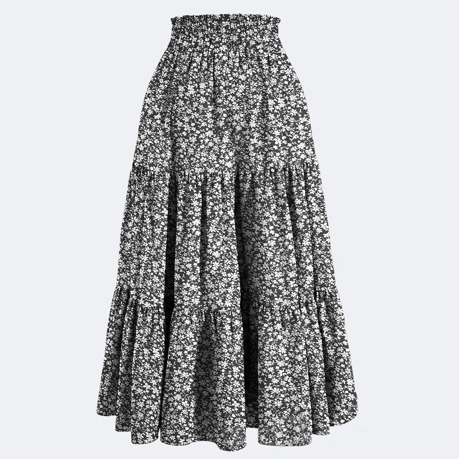 Long Skirts for Women Trendy Ruffle Floral Print Tiered Flowy Boho Skirts Comfy Drawstring Wrap Skirts