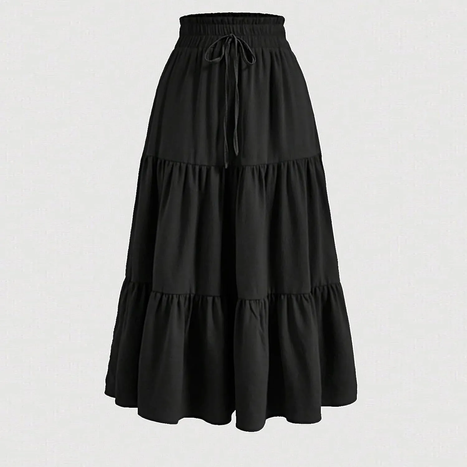 Long Skirts for Women Trendy Ruffle Floral Print Tiered Flowy Boho Skirts Comfy Drawstring Wrap Skirts