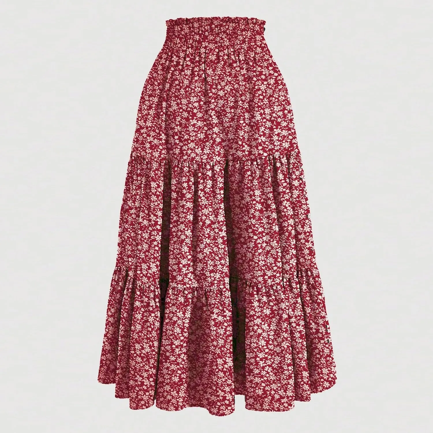 Long Skirts for Women Trendy Ruffle Floral Print Tiered Flowy Boho Skirts Comfy Drawstring Wrap Skirts