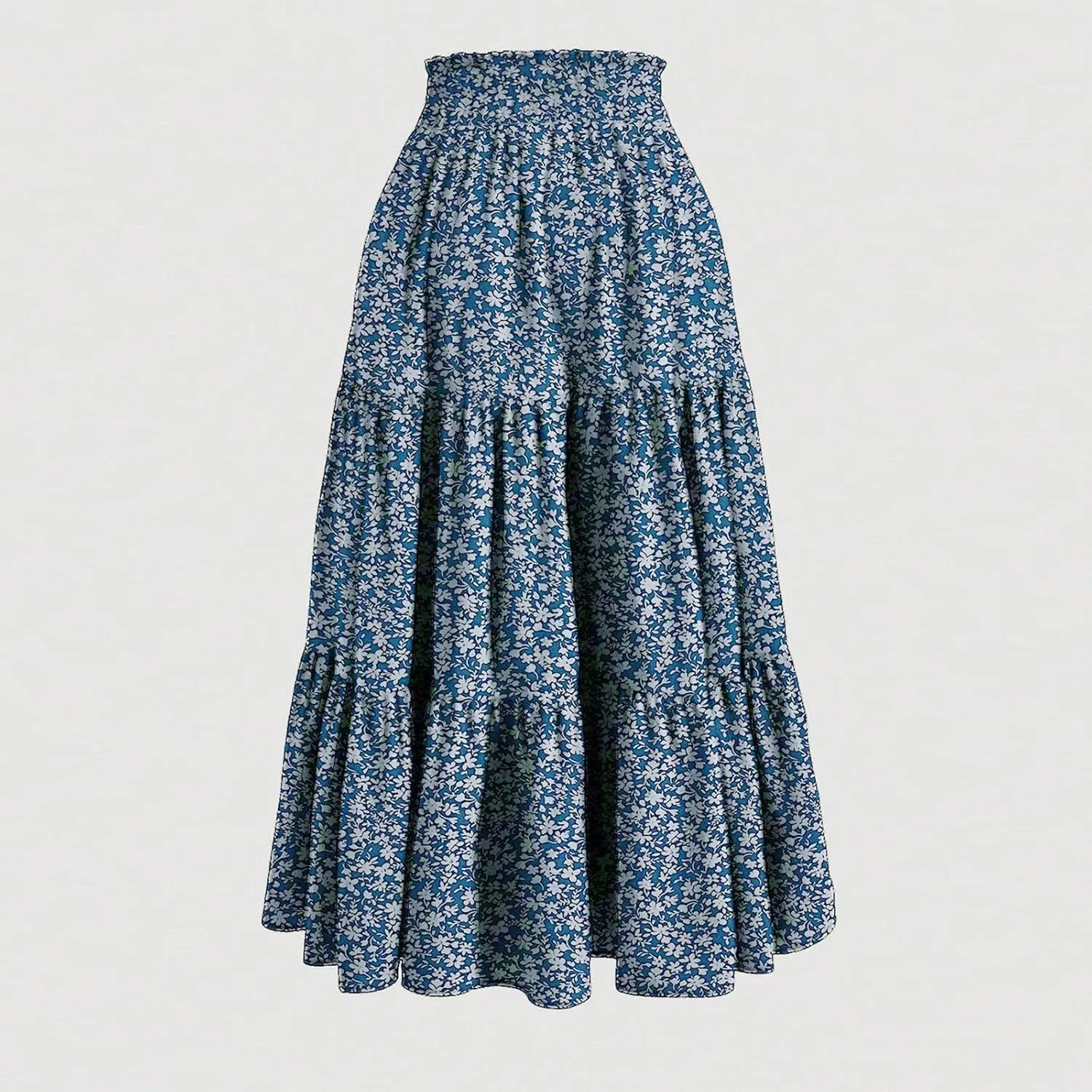 Long Skirts for Women Trendy Ruffle Floral Print Tiered Flowy Boho Skirts Comfy Drawstring Wrap Skirts