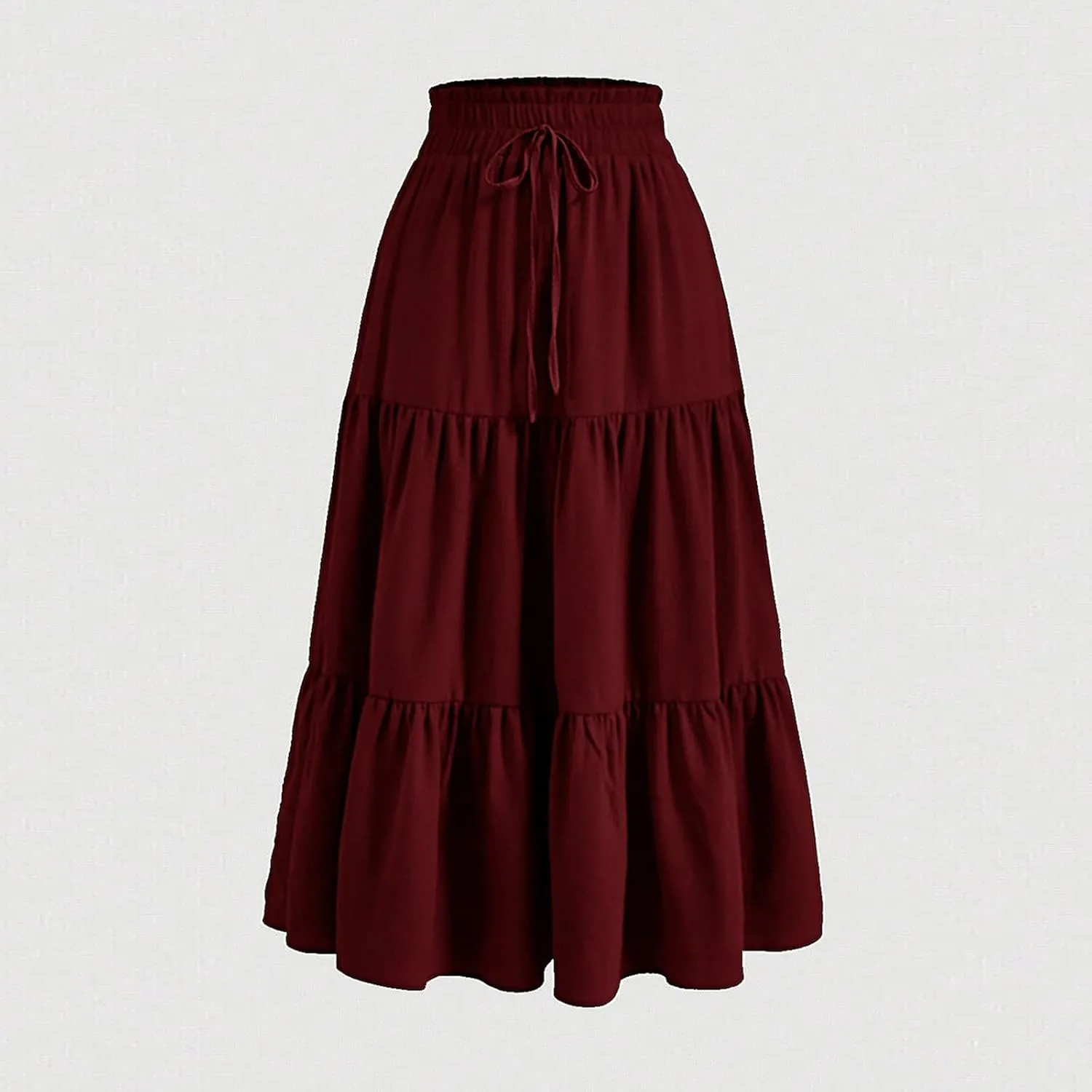Long Skirts for Women Trendy Ruffle Floral Print Tiered Flowy Boho Skirts Comfy Drawstring Wrap Skirts