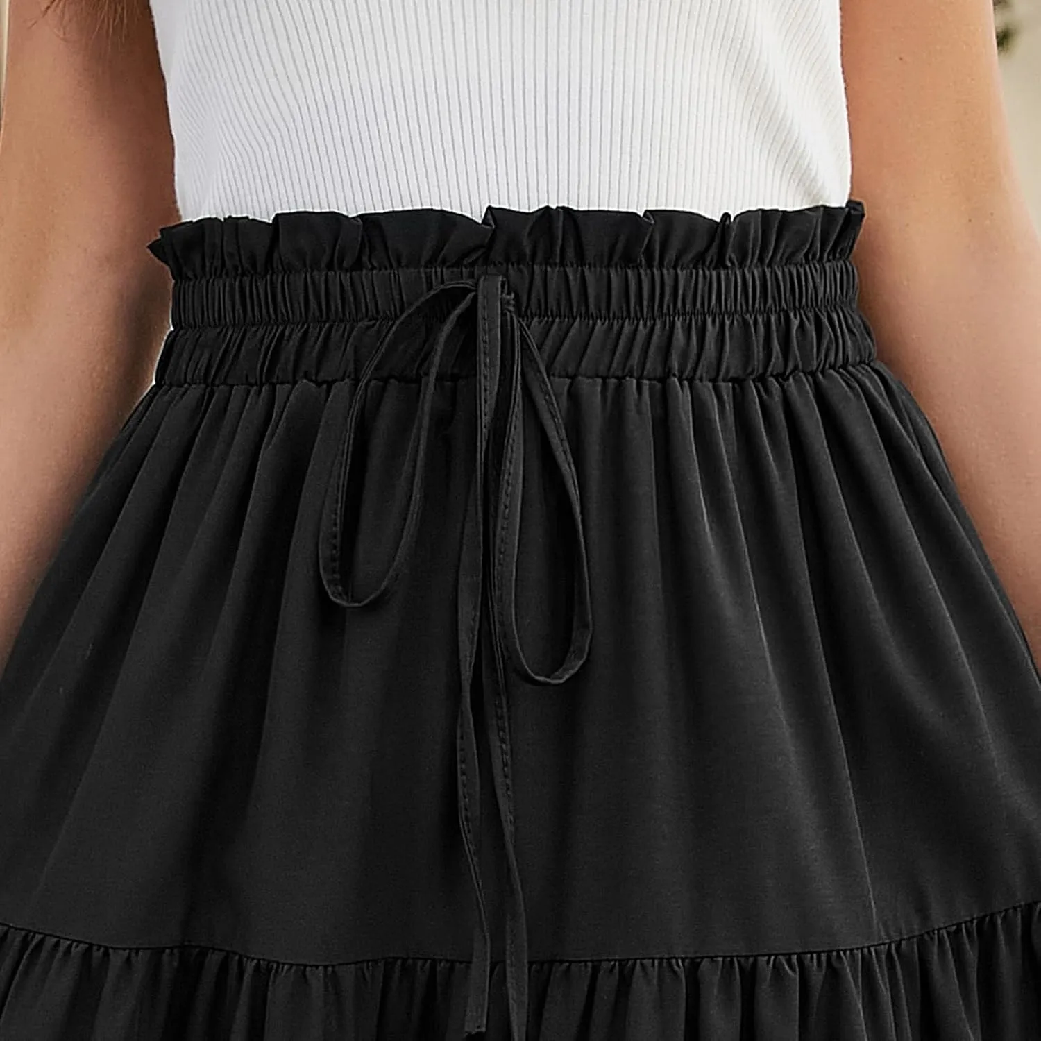 Long Skirts for Women Trendy Ruffle Floral Print Tiered Flowy Boho Skirts Comfy Drawstring Wrap Skirts