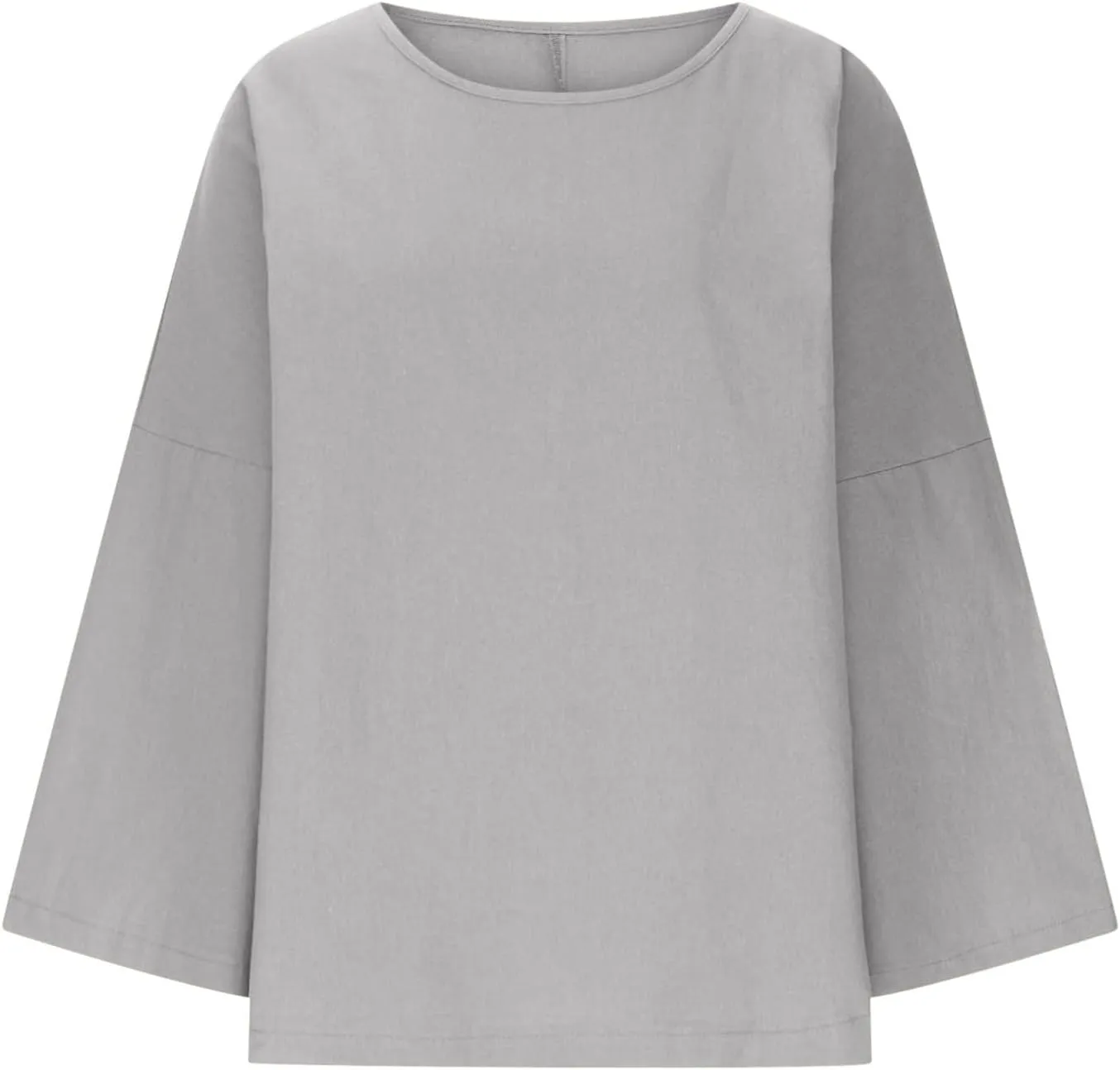 Long Sleeve Cotton Linen Shirts for Women Summer Tops Blouse Plus Size Tunic Crewneck Tshirts Tees Tunic