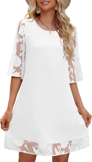 LookbookStore 3/4 Sleeve Dress for Women Shift Cute Summer Tunic Floral Lace Dresses