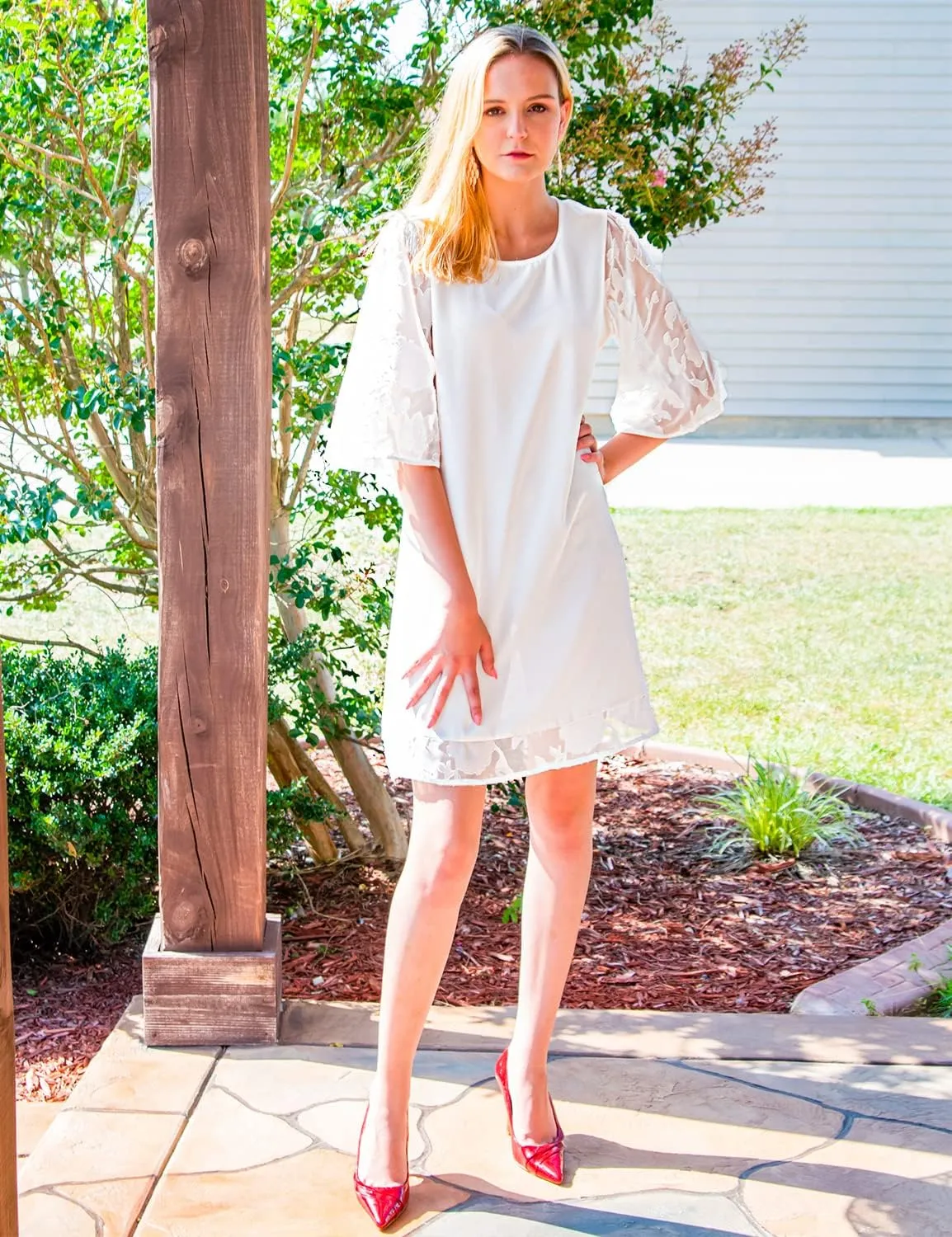 LookbookStore 3/4 Sleeve Dress for Women Shift Cute Summer Tunic Floral Lace Dresses