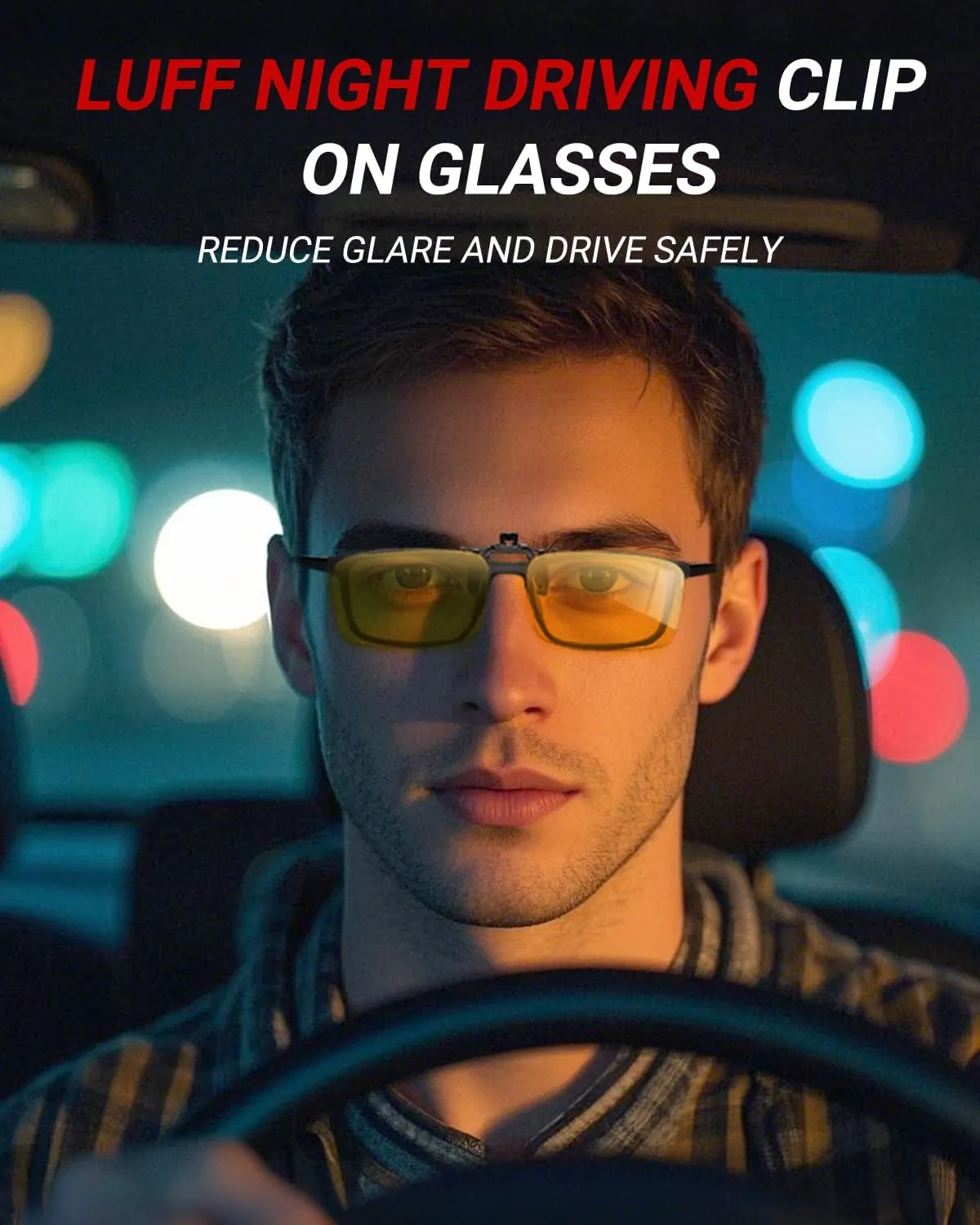 LUFF Night Vision Driving Clip-On Glasses, Polarized Anti-Glare for Wearing Over Glasses - Men and Women