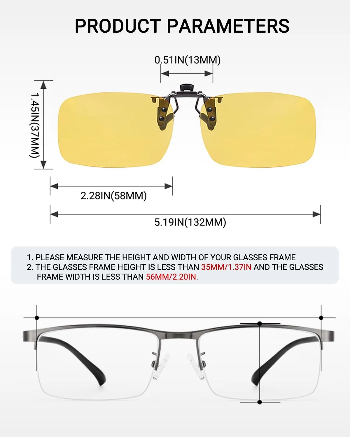 LUFF Night Vision Driving Clip-On Glasses, Polarized Anti-Glare for Wearing Over Glasses - Men and Women