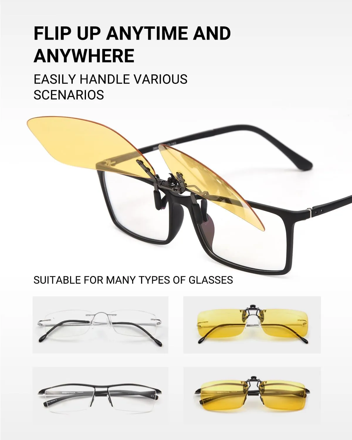 LUFF Night Vision Driving Clip-On Glasses, Polarized Anti-Glare for Wearing Over Glasses - Men and Women