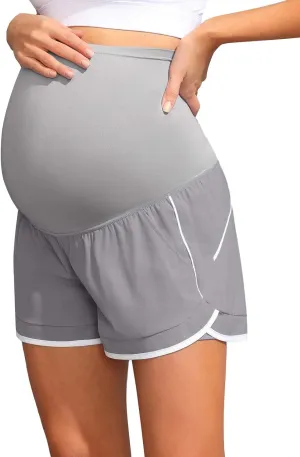 Maacie Maternity Shorts Double Layer 2 in 1 High Waist Athletic Shorts with Pockets