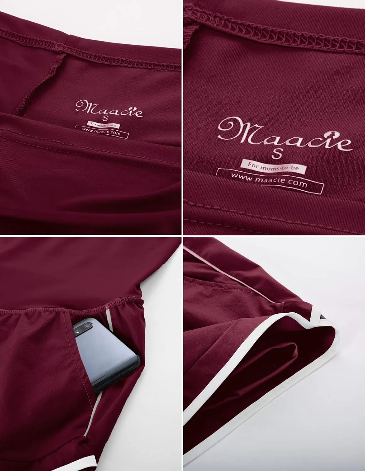 Maacie Maternity Shorts Double Layer 2 in 1 High Waist Athletic Shorts with Pockets