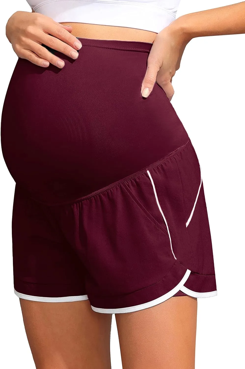 Maacie Maternity Shorts Double Layer 2 in 1 High Waist Athletic Shorts with Pockets