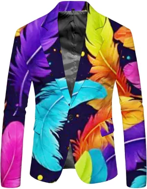 Mardi Gras Outfit Men's Dress Party Floral Suit Jacket Notched Lapel Slim Fit Button Stylish Blazer Formal Suit