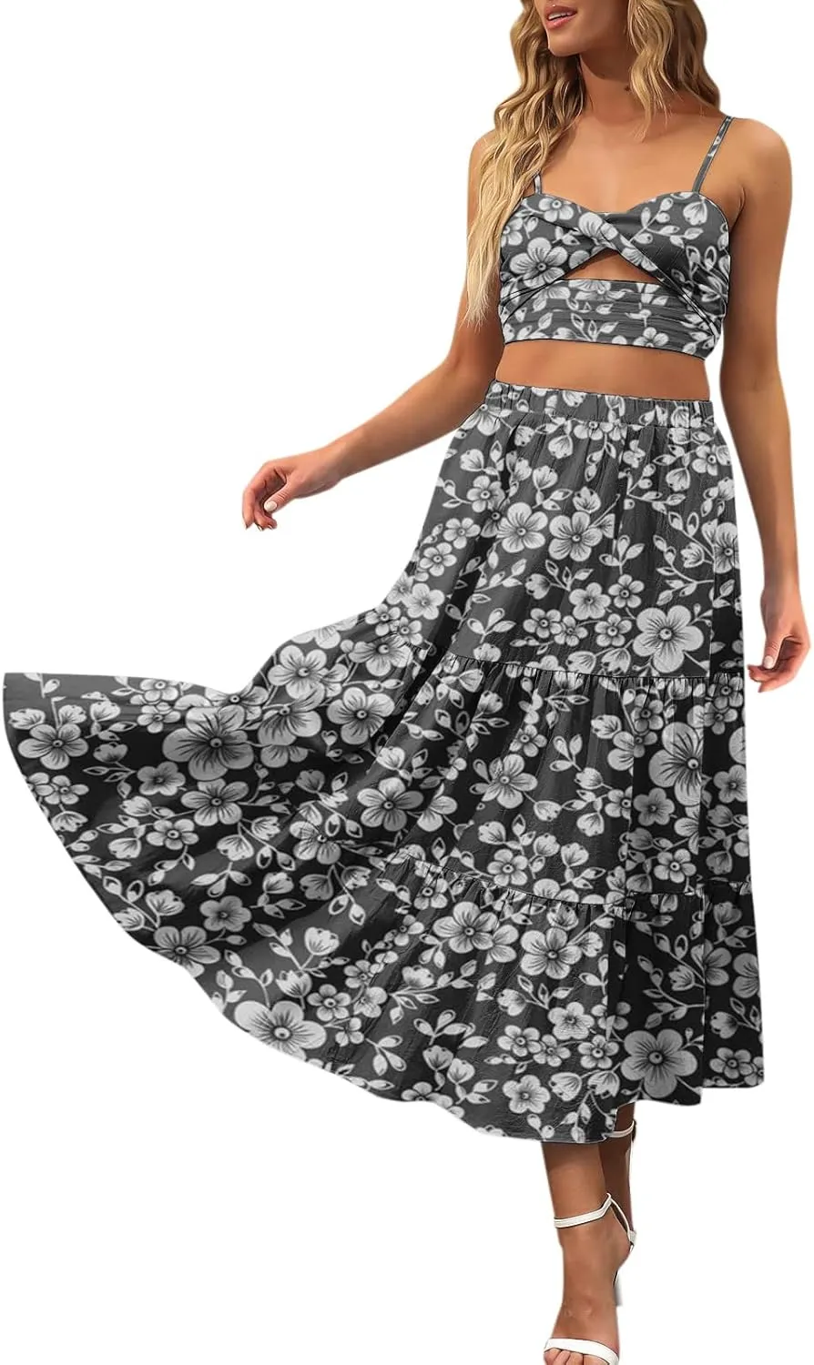 Maxi Skirts for Women Pleated Long Midi Skirt with Pockets Casual Summer High Waisted Flowy Trendy Boho A Line Skirts