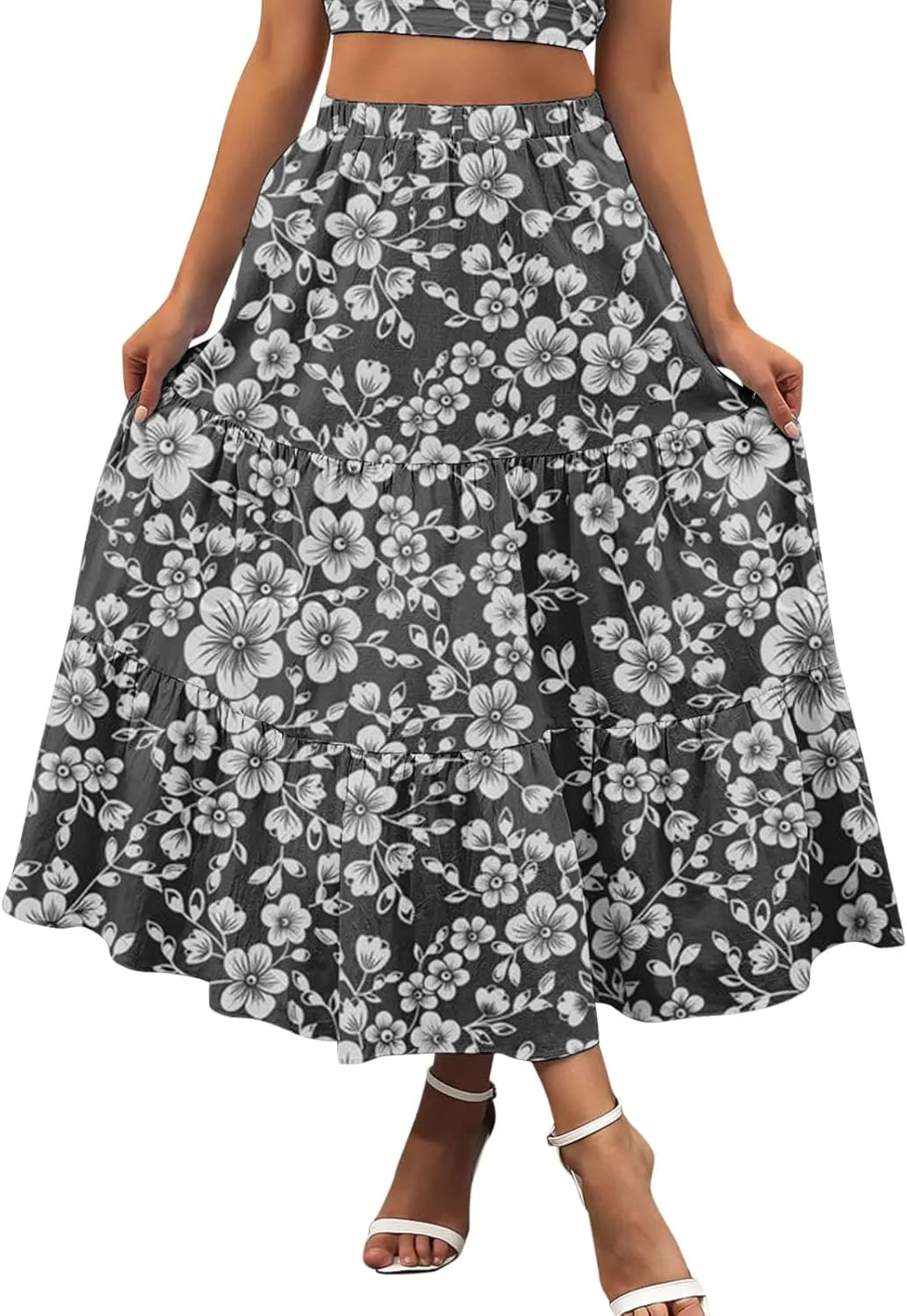 Maxi Skirts for Women Pleated Long Midi Skirt with Pockets Casual Summer High Waisted Flowy Trendy Boho A Line Skirts