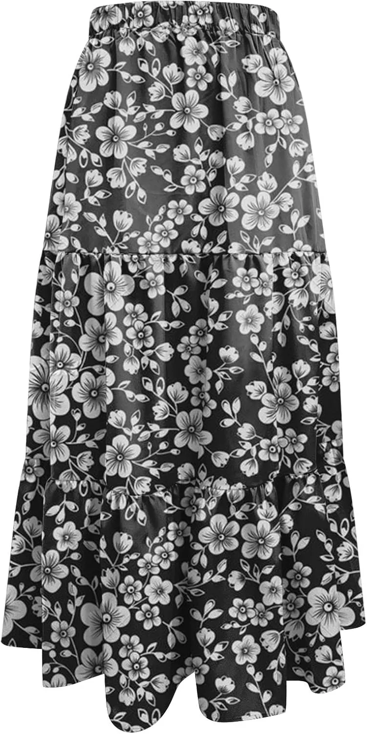 Maxi Skirts for Women Pleated Long Midi Skirt with Pockets Casual Summer High Waisted Flowy Trendy Boho A Line Skirts