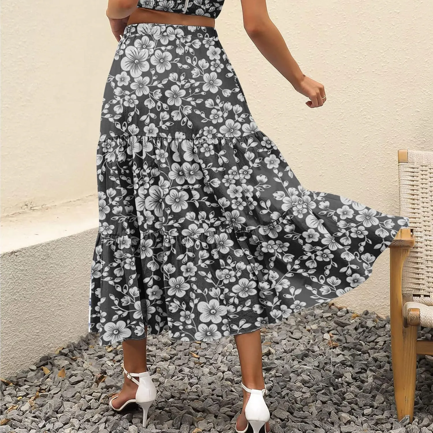 Maxi Skirts for Women Pleated Long Midi Skirt with Pockets Casual Summer High Waisted Flowy Trendy Boho A Line Skirts
